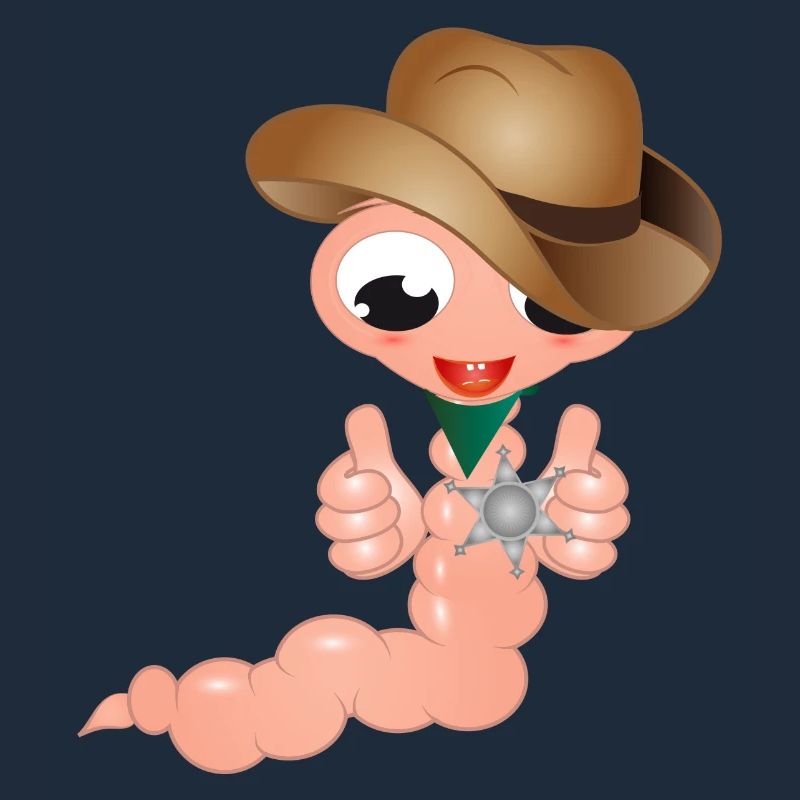 small earthworm as cowboy with sheriff's star
