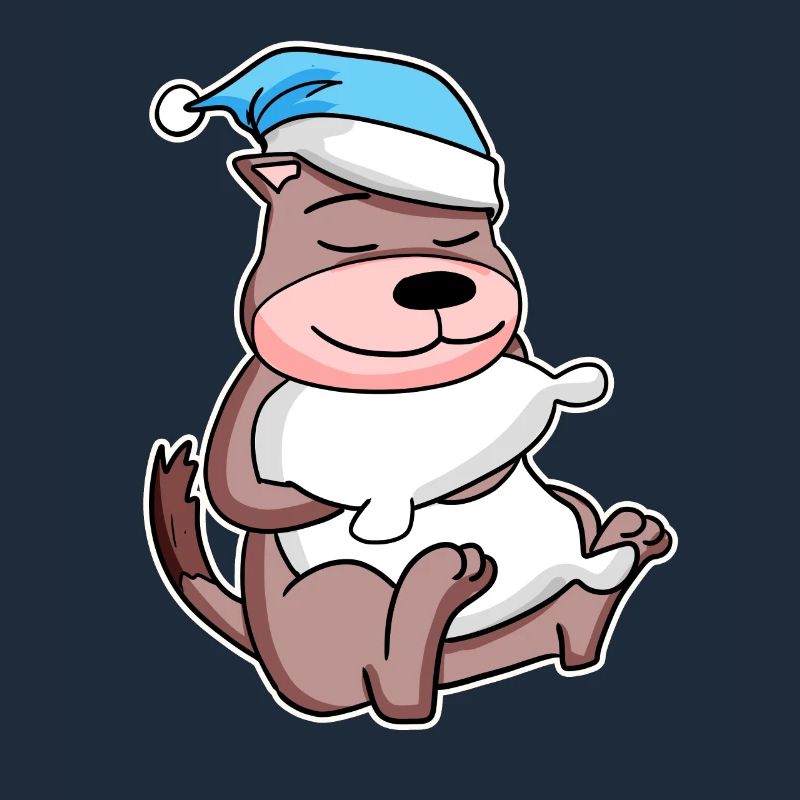 Weasel with pillow and sleepy cap