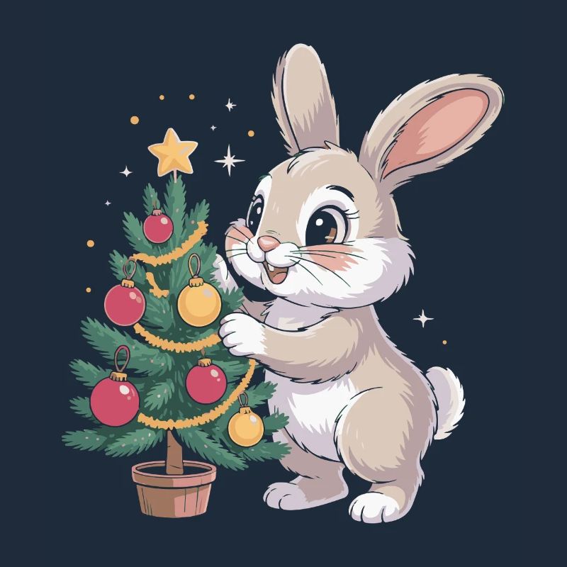 Easter bunny decorates tree