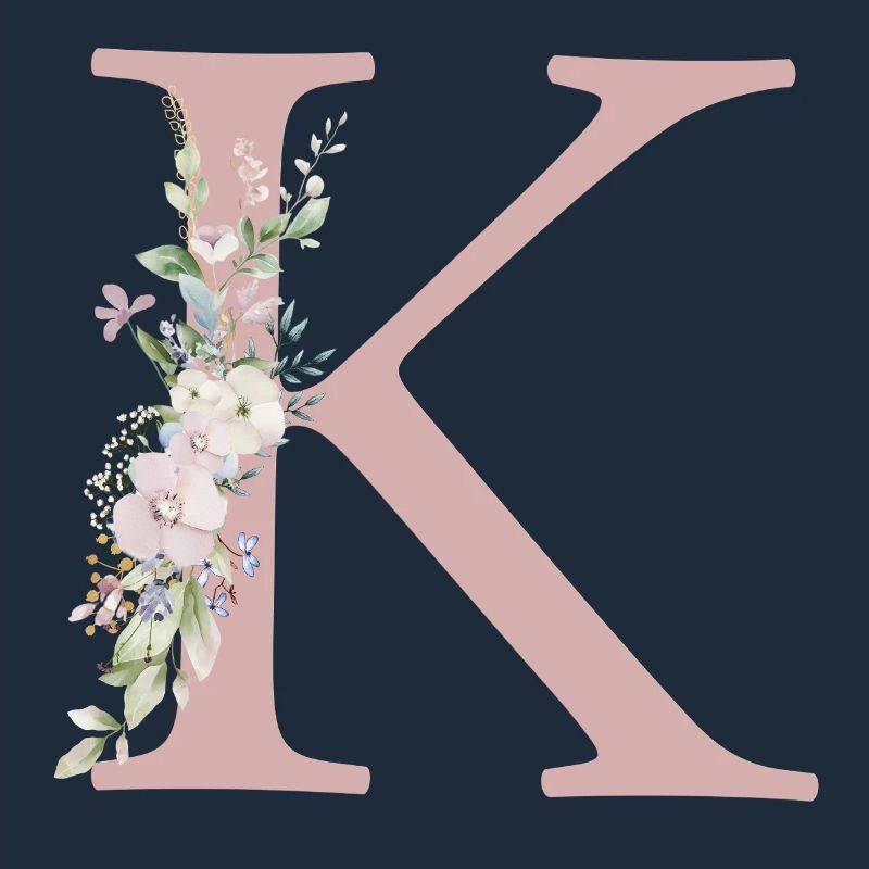 K Monogram, Floral, Personalizable