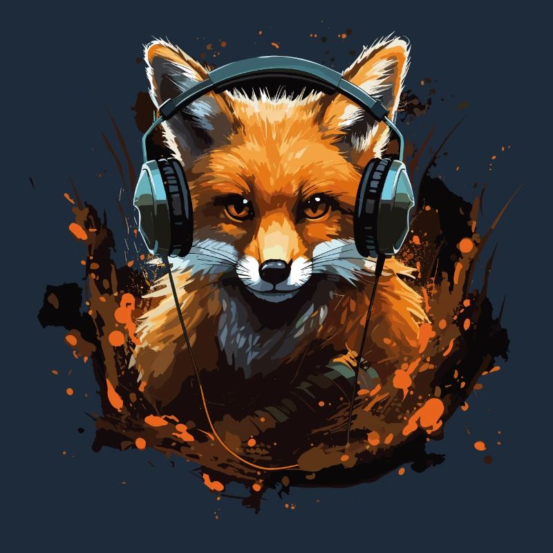 Fuchs mit Kopfhörer Splatterkunst