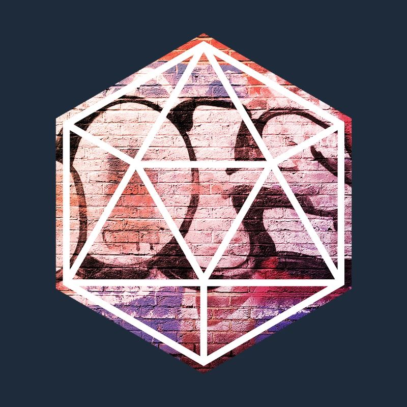 Geometric Graffiti Prism Over Brick Wall
