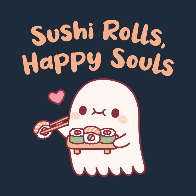 Mignons Ghost Sushi Rolls Âmes Heureuses Drôles