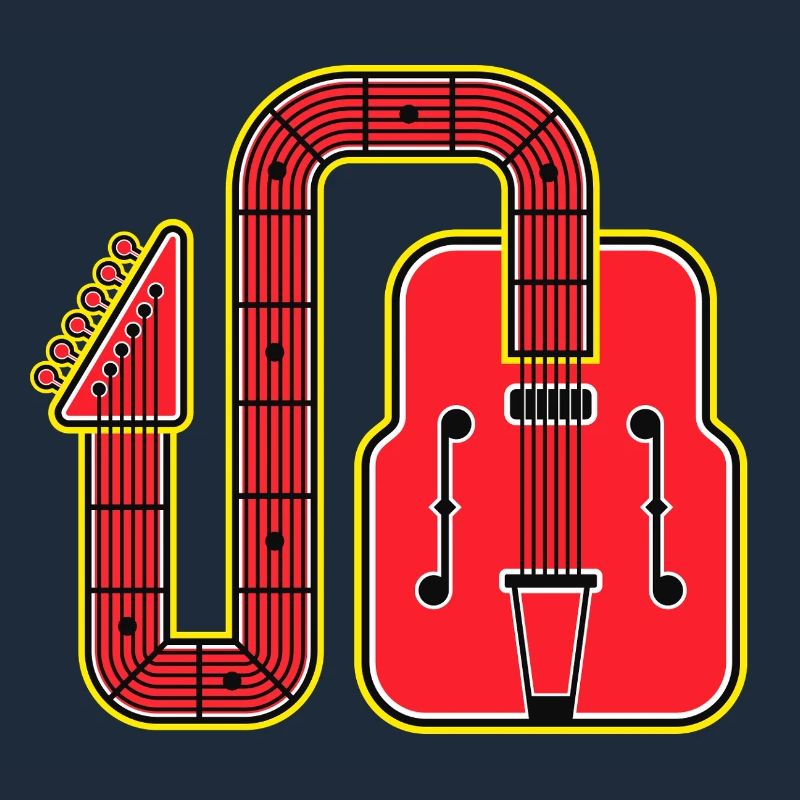 Red Abstract Shape Retro Guitar
