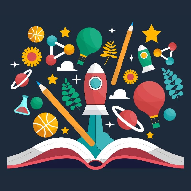 Open Book with School Objects, Learning and Educat