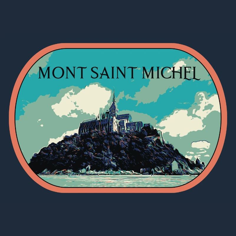 Illustration en bleu et vert du Mont Saint Michel