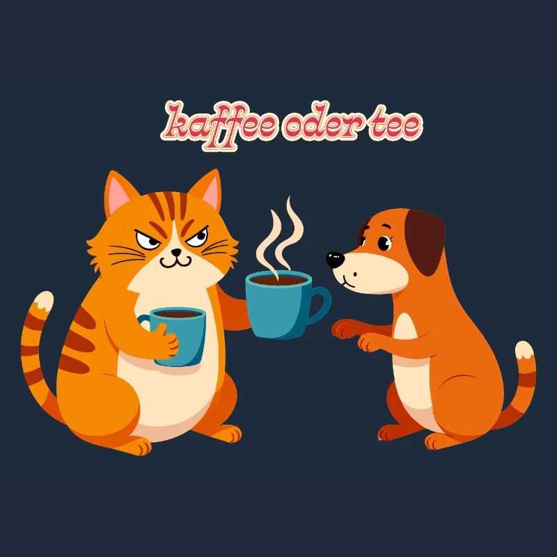 Kaffee oder Tee? Lustige Katze und Hund Bürohumor