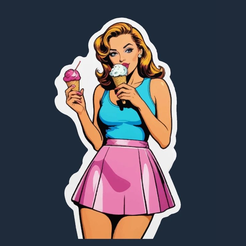 Fille rétro mangeant de la crème glacée