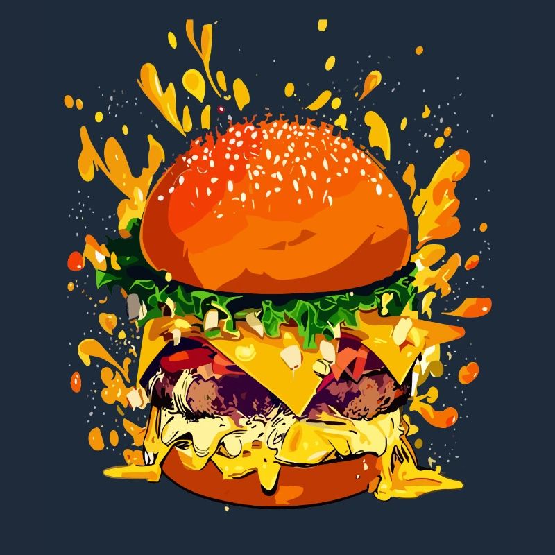Extravagant cheeseburger with cheese splatter