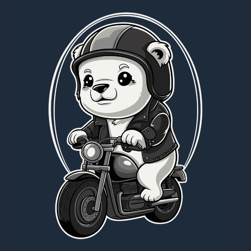 Moving bear with motorcycle helmet and jacket