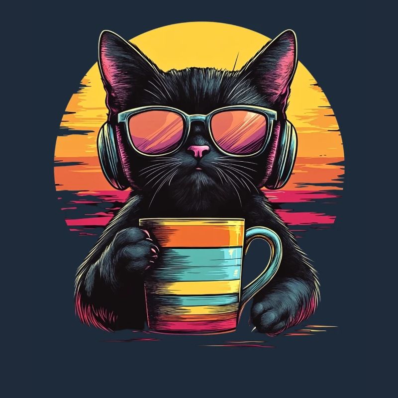 80s Style: Chill Cat with Coffee