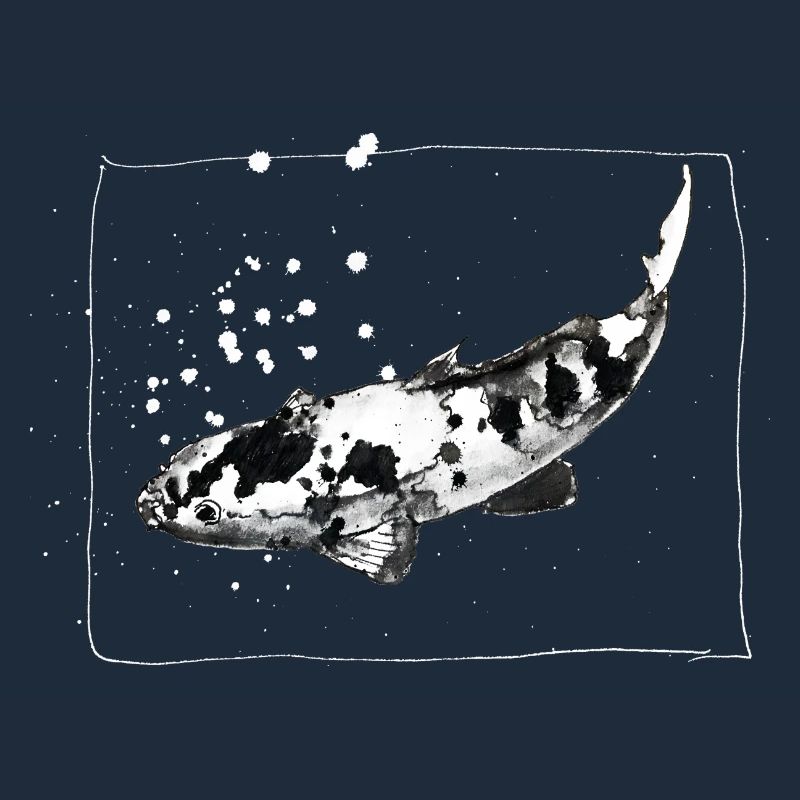 KOI Carp - hand-drawn ink drawing - white