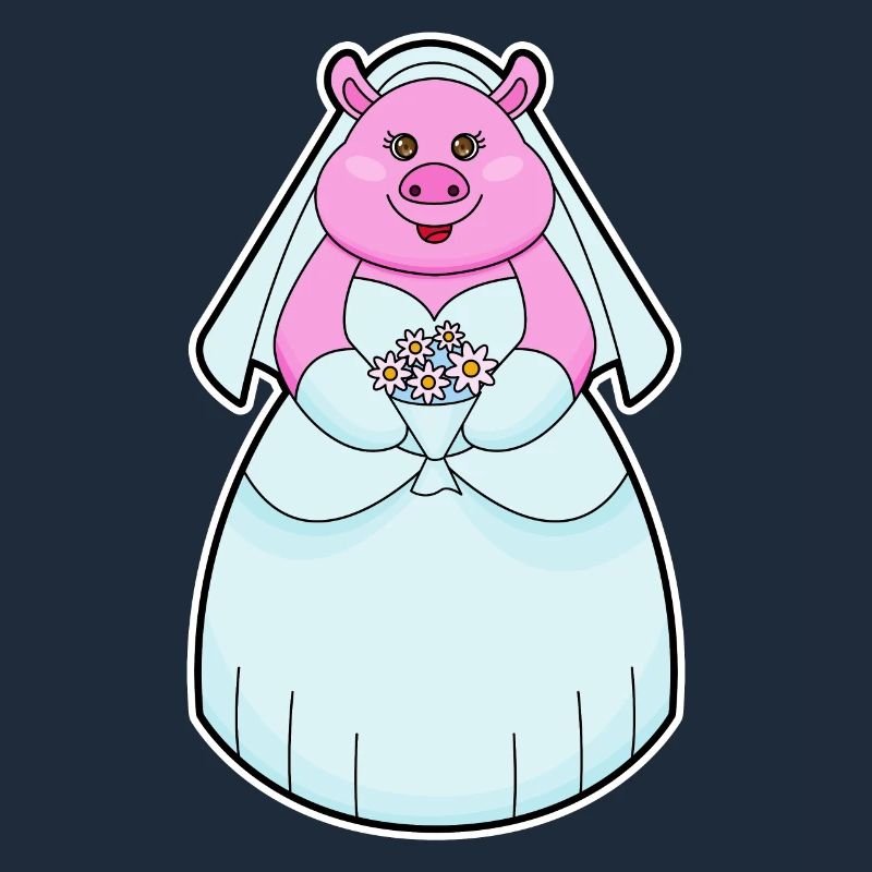 Pig as bride with veil