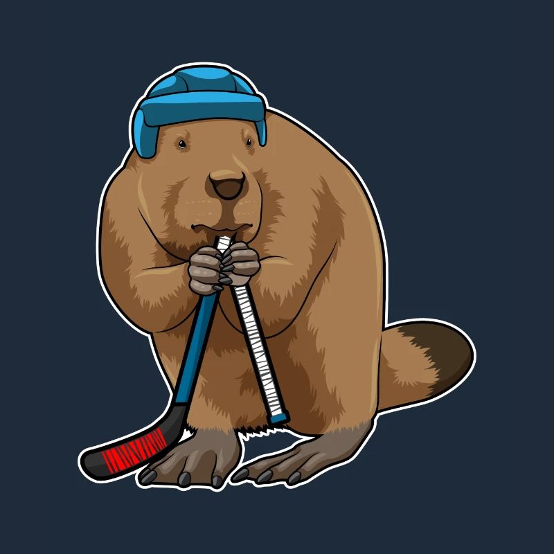 Biber beim Eishockey mit Eishockeyschläger