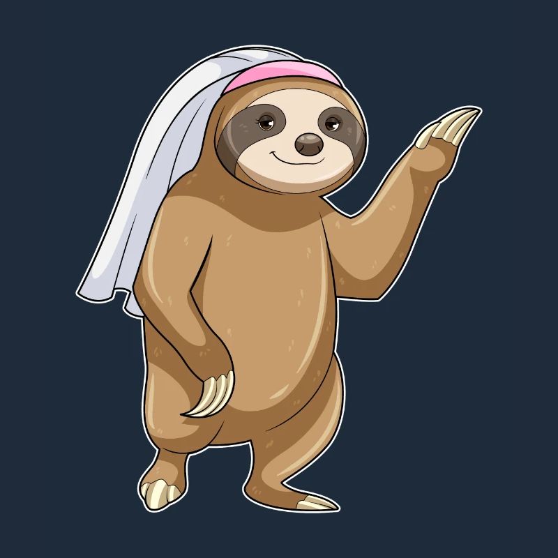 Sloth as a bride with a veil