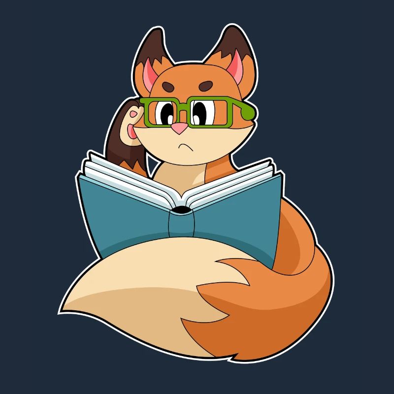 Fox as a nerd with book & glasses