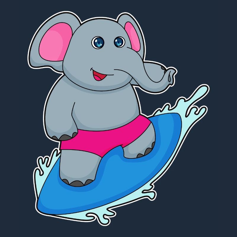 Éléphant comme surfeur avec planche de surf