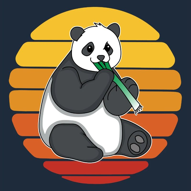 Panda Panda Bear Eats Leek Leek Pole Sunset