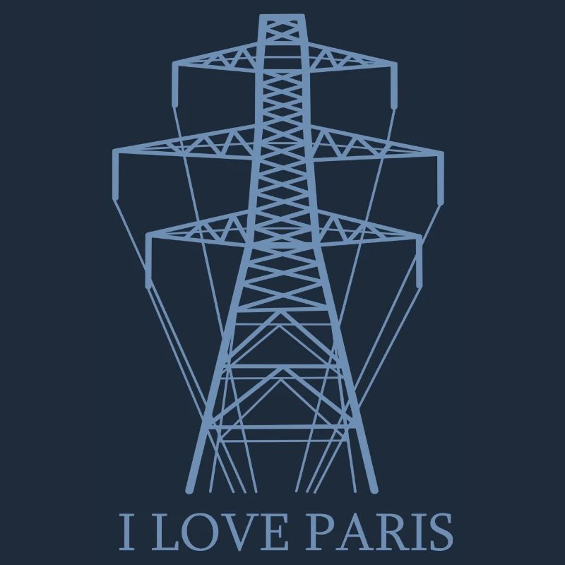 Power pole as Eiffel Tower "I Love Paris" satire