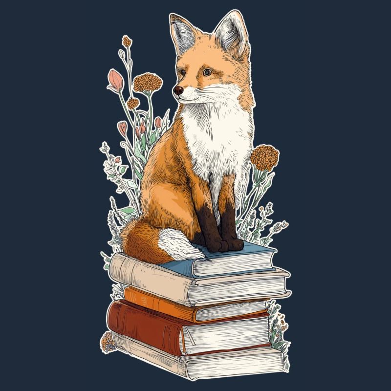 Fox on stack of books