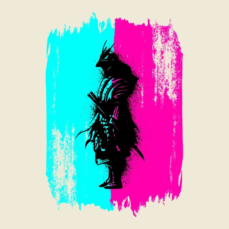 Black Samurai In A Turquoise And Pink Frame
