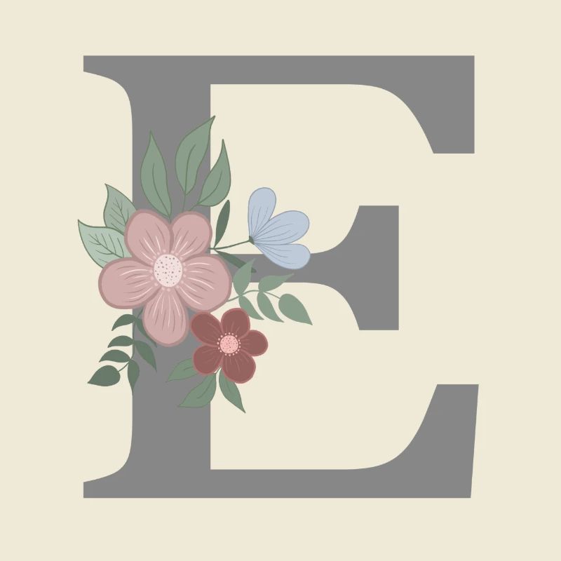 Buchstabe E mit Blume grau