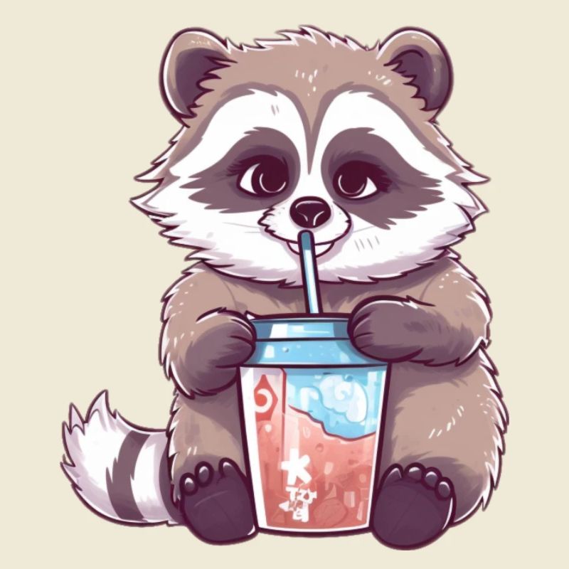 Waschbär mit Eiskaffee