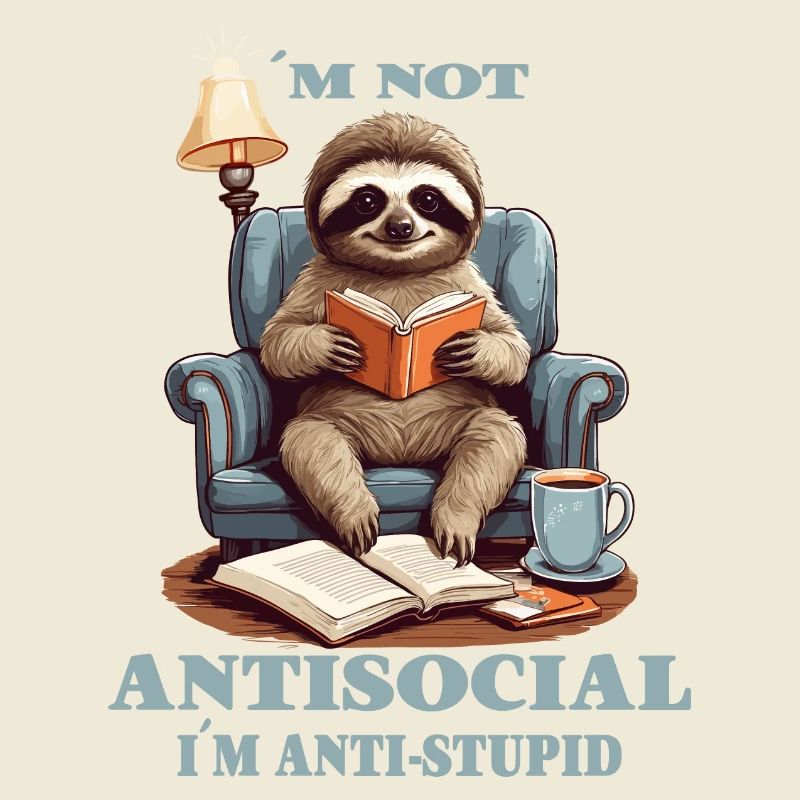 Clever sloth with book