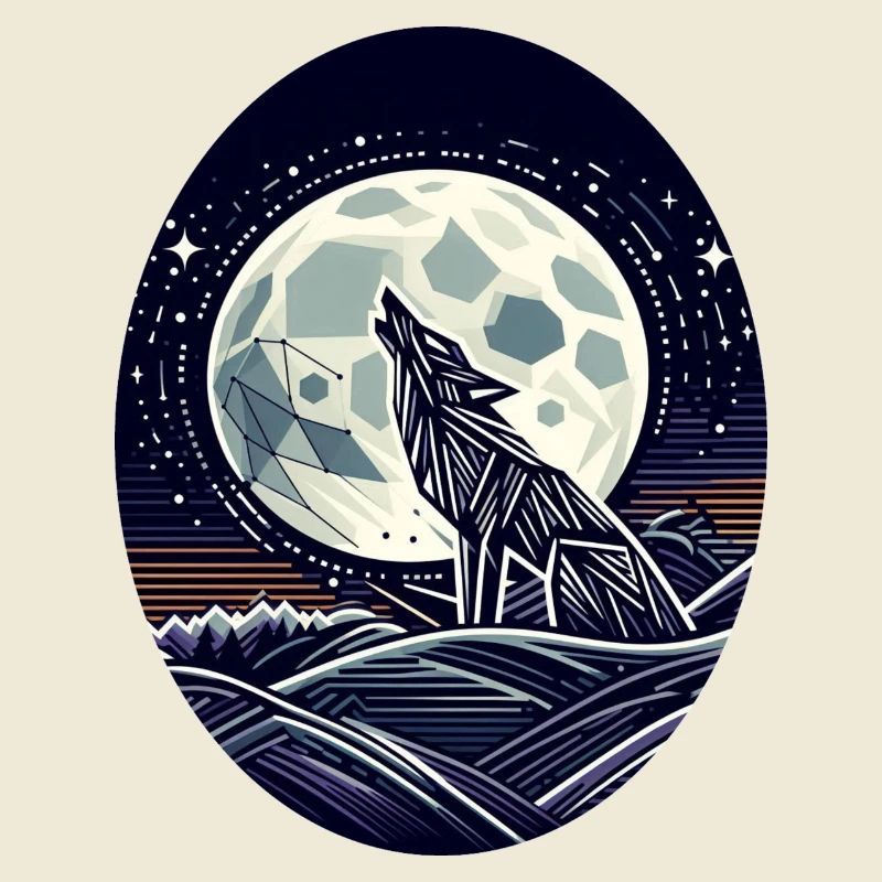 Geometric Wolf and Full Moon