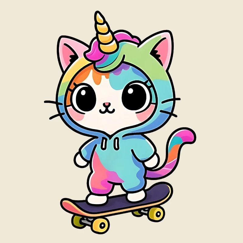 Regenbogen Einhorn Katze Schlittschuh