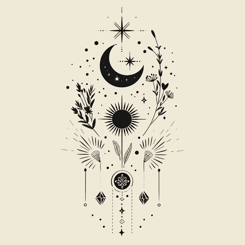 Boho Moon & Sun – Conception d’art de lignes mystiques