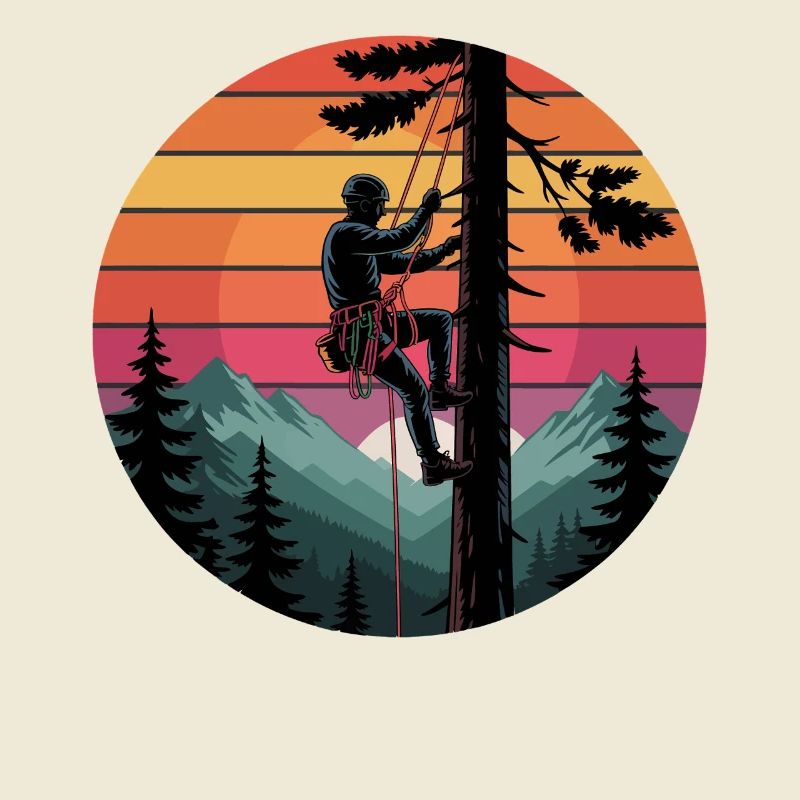 Climber in sunset forest landscape