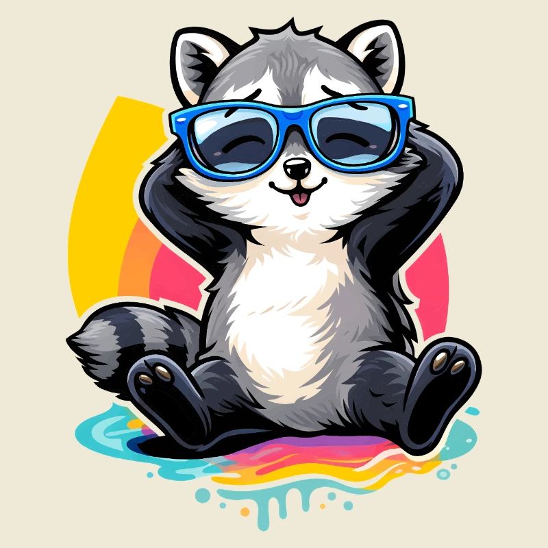 Relaxter Waschbär mit Sonnenbrille  