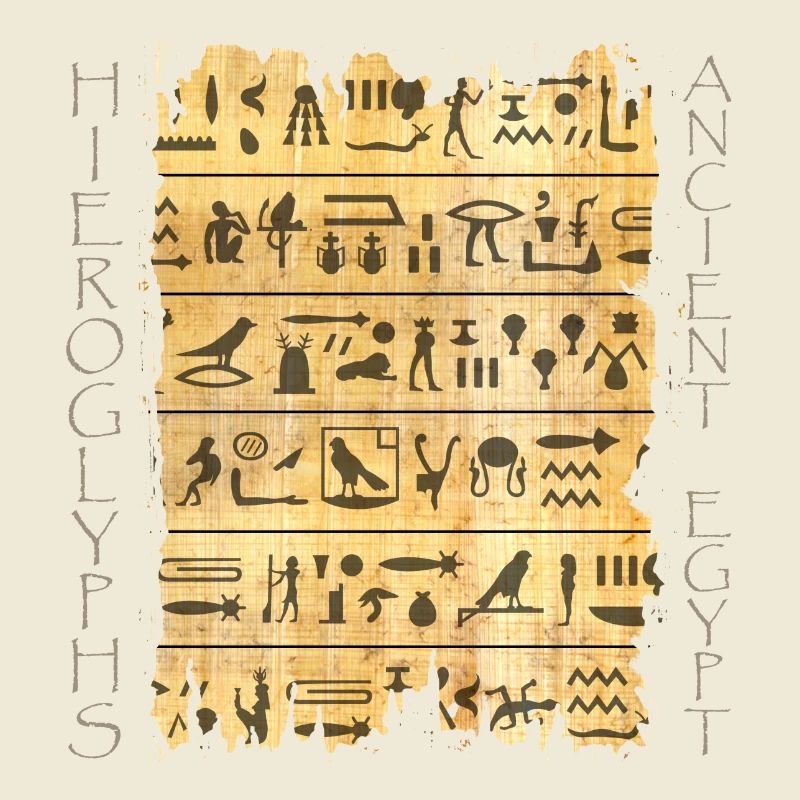 Torn papyri with hieroglyphics