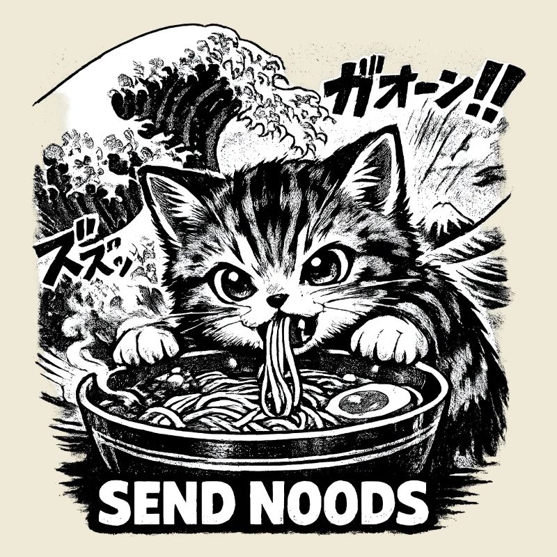 Cat Eats Ramen Noodles Poster