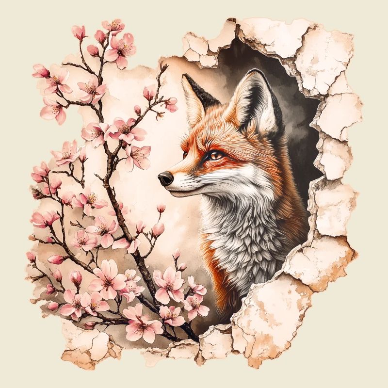 Fox with cherry blossoms