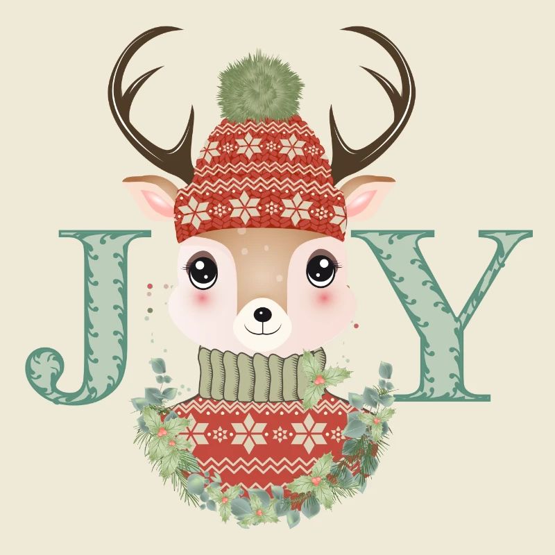 cerf mignon avec pull et bonnet pompon Joy