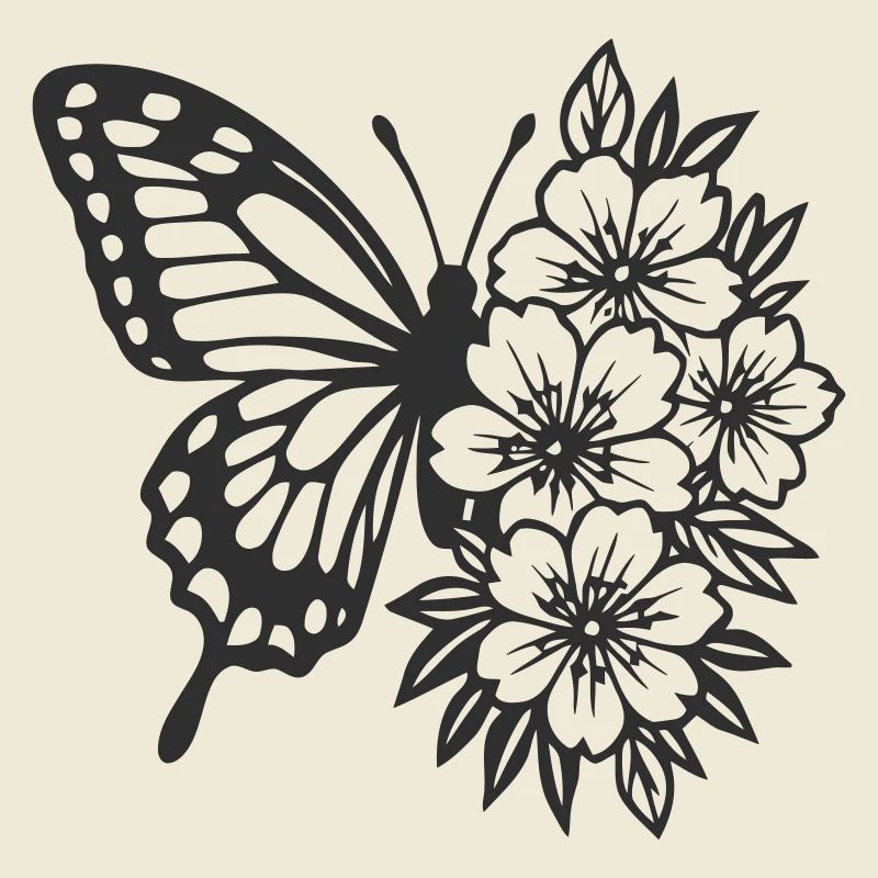 Composition élégante de papillon et de fleurs