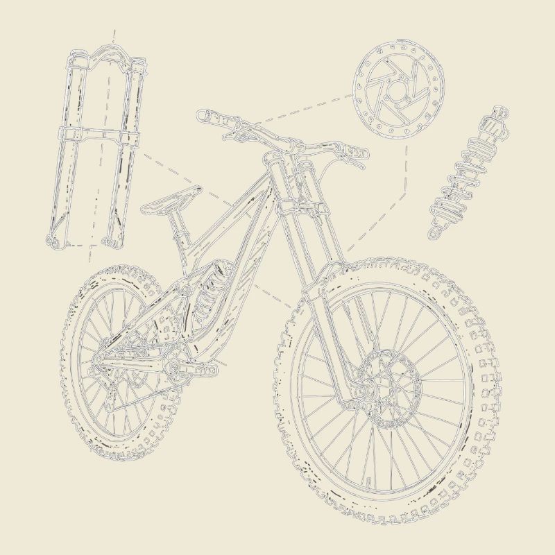 MTB Geometry Sketch: Downhill Exploded Drawing