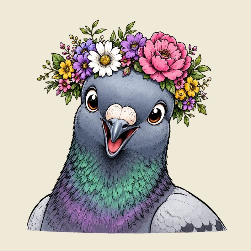 Colombe décorée de fleurs