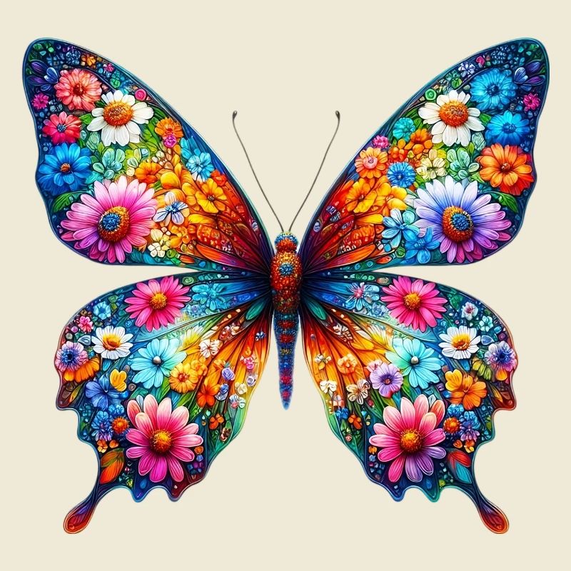 Papillon décoré de fleurs