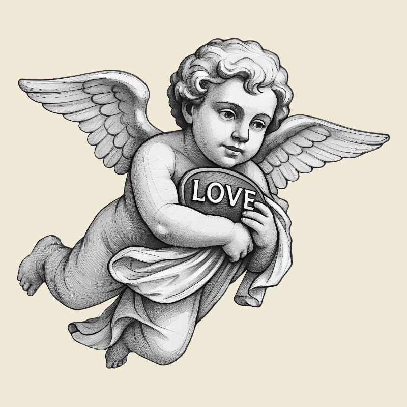 CUPID CHERUB - black & white