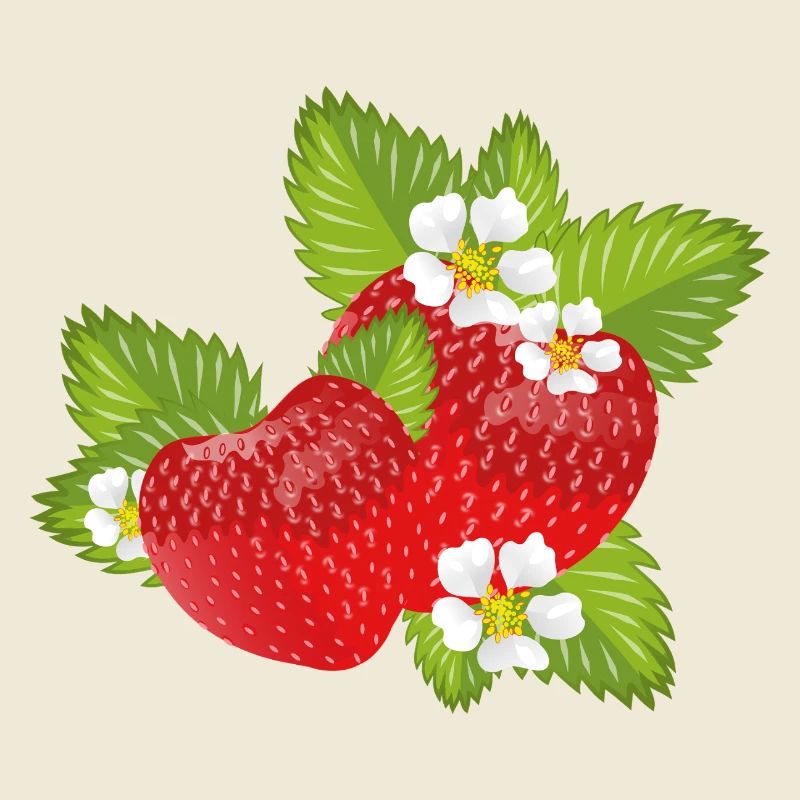 Fraises entourées de feuilles vertes et de fleurs