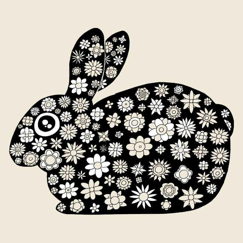 Black rabbit floral pattern