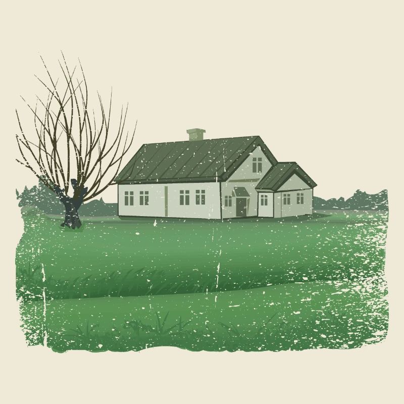 House with bare tree dirty effect