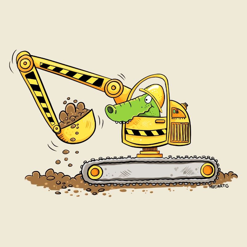 Bagger Mit Krokodil Baustelle Baggerfahrer Jungen