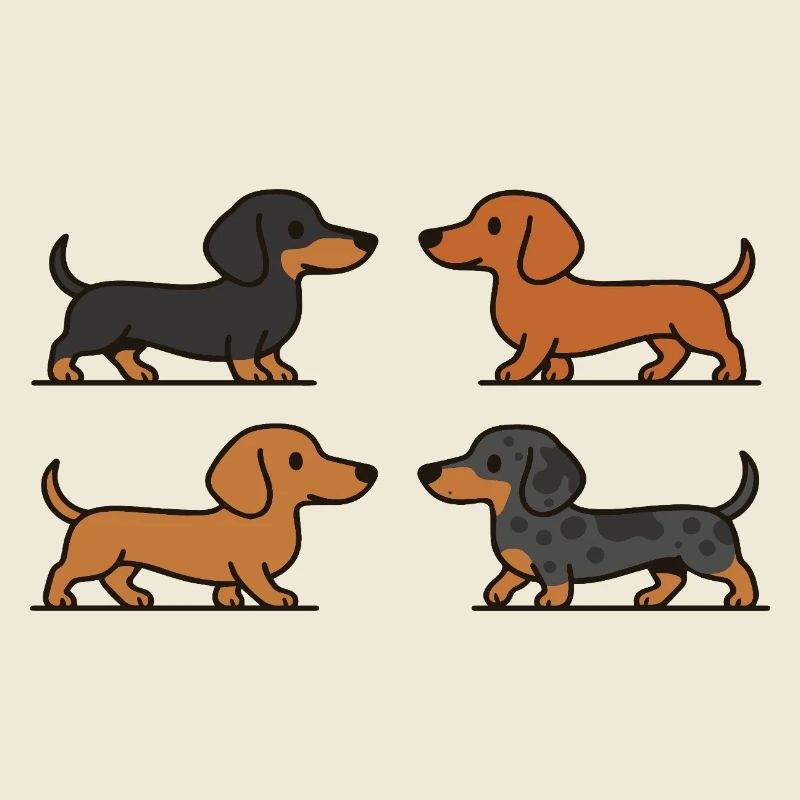 Mignons teckels en variations de couleur