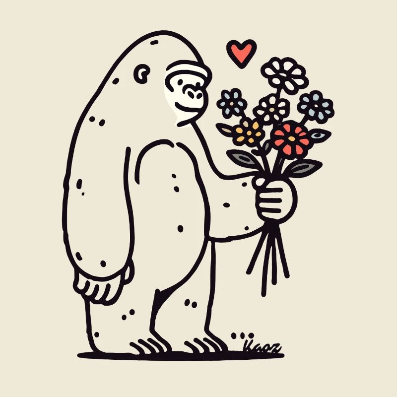 Doux gorille avec bouquet de fleurs
