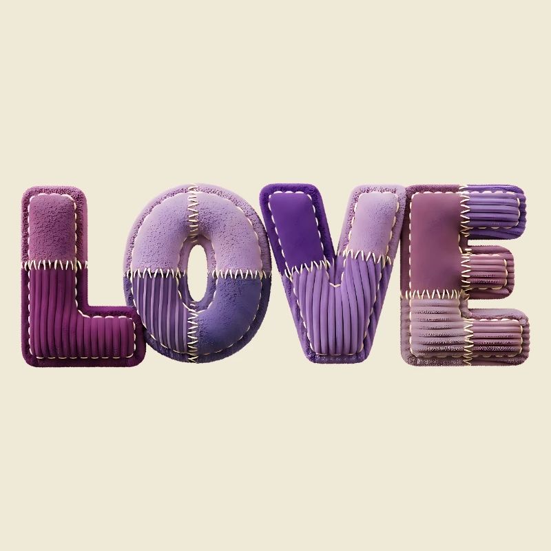 Love Lettering Patchwork 3D Fabric Look
