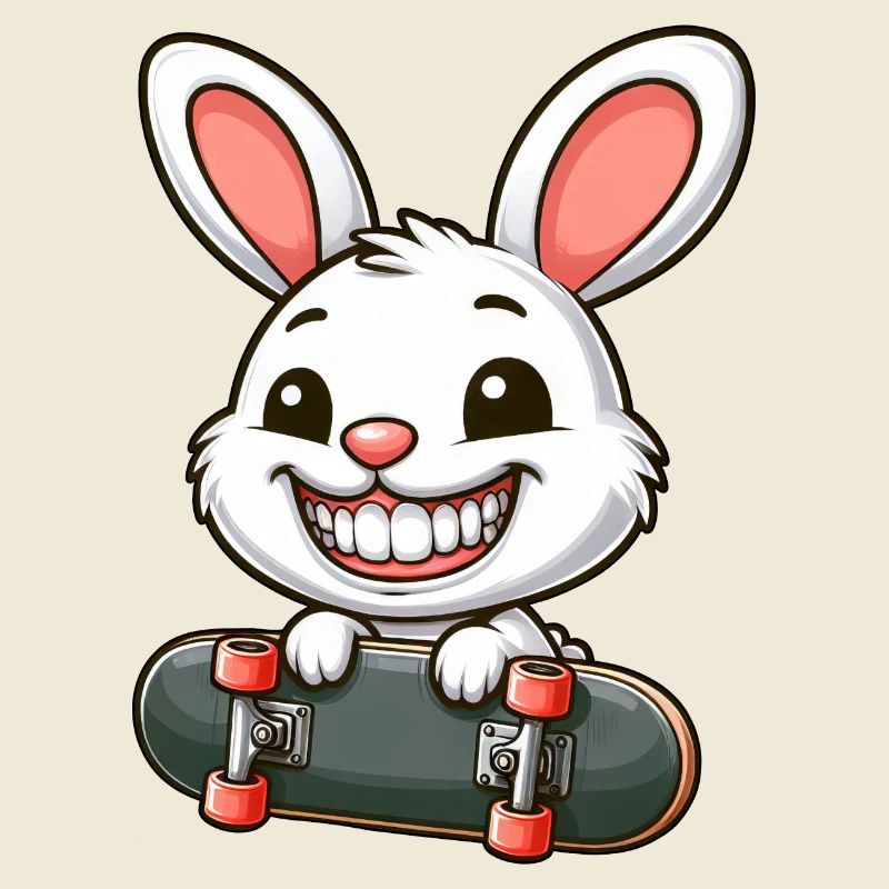 Cute White Bunny Rabbit Skateboard